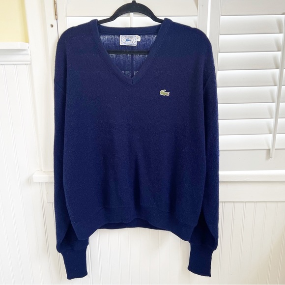 Izod X Lacoste Vintage Blue V-Neck Wool Sweater Men’s Large